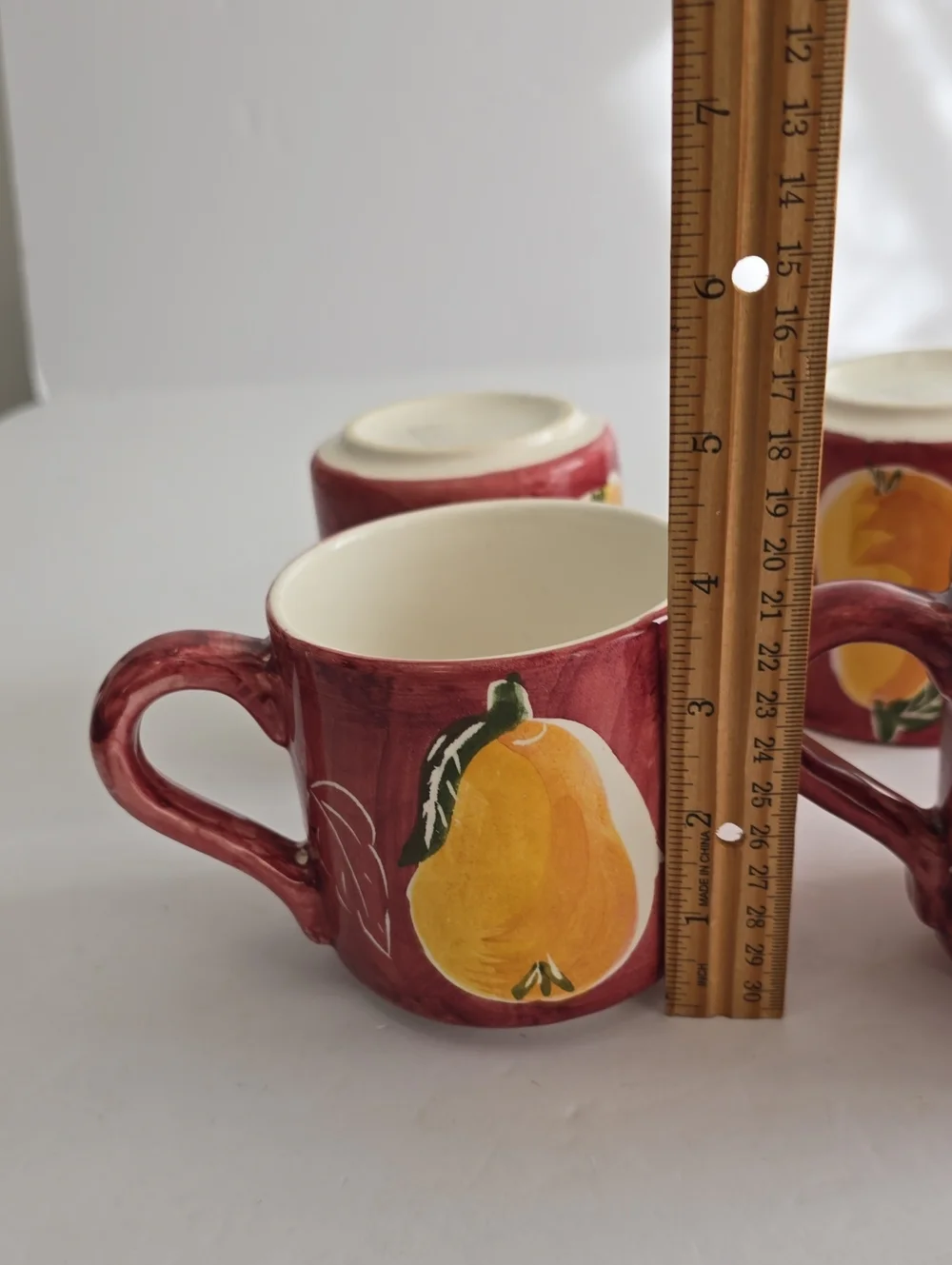 Vintage Pottery Barn Set Of 4 Pear Ceramic Coffee Mugs Handpainted Mexico